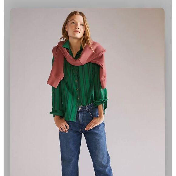 Anthropologie Maeve Striped Button down Top Size 12 - Picture 2 of 7